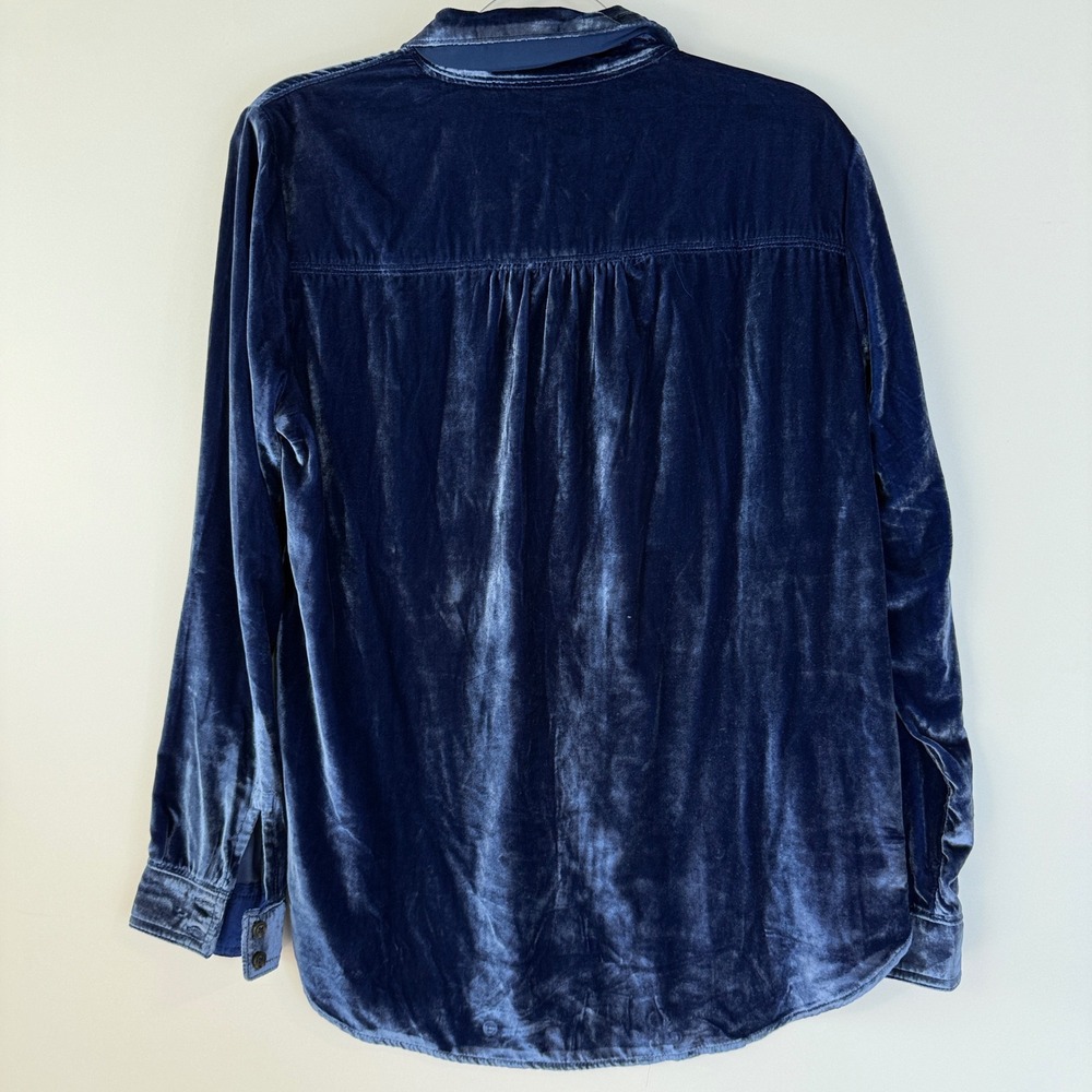 Pilcro Velvet Button Down Shirt Womens Medium Navy Blue Long Sleeve Pockets - Picture 6 of 11